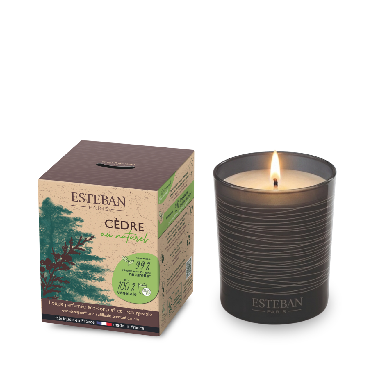 Esteban Bougie initiale rechargeable Cèdre