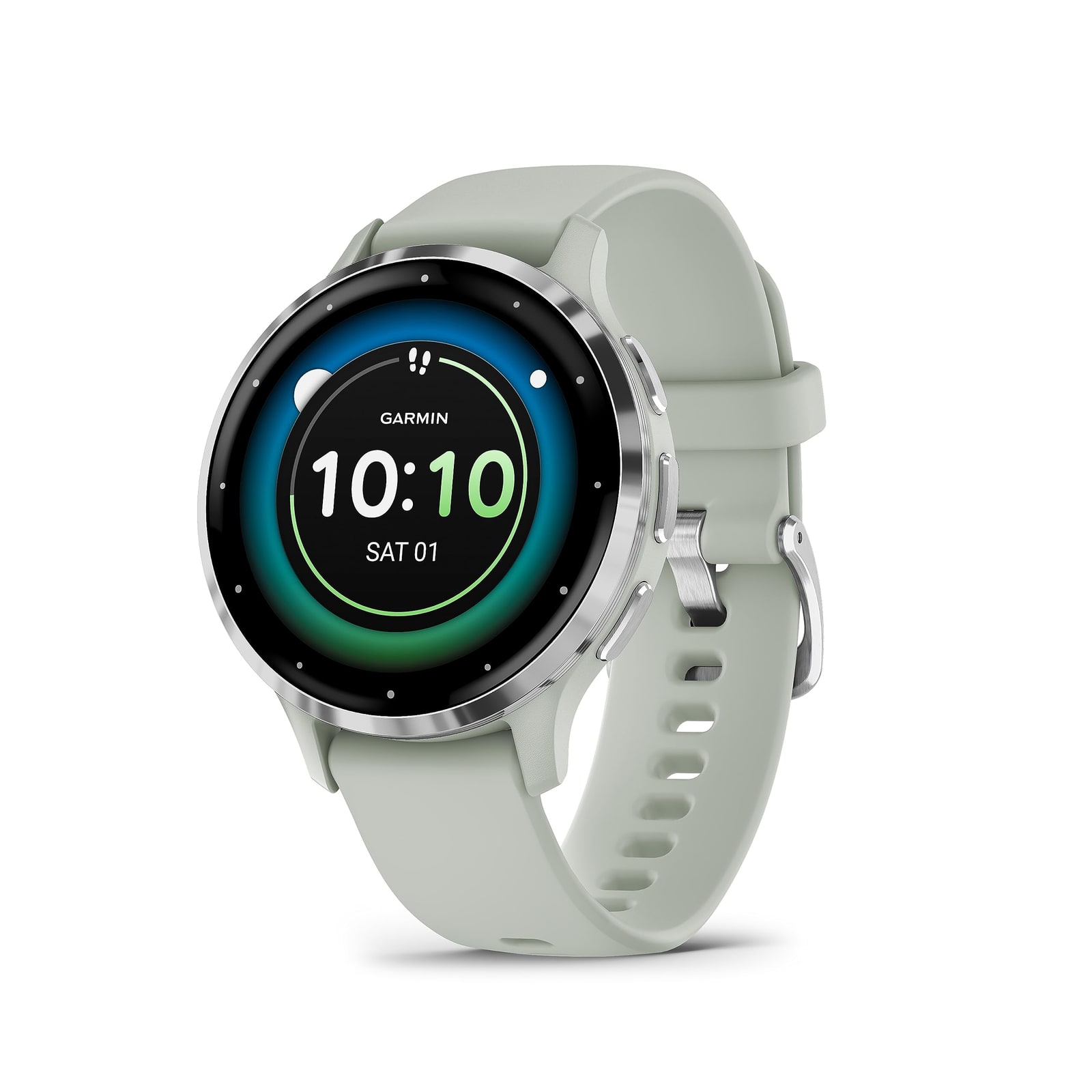 Garmin Venu 3S 41 mm, acier Silver, vert sauge